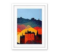 Wee Blue Coo Edinburgh In Autumn Scotland Scottish Modern Folk Art Multi Coloured Cityscape Artwork Framed Wall Art Print 18X24 Inch