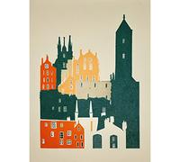 Wee Blue Coo Edinburgh Old Town Retro Street Illustration Art Print Canvas Premium Wall Decor Poster Mural