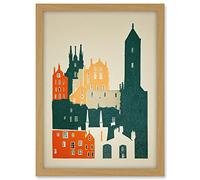Wee Blue Coo Edinburgh Old Town Retro Street Illustration Artwork Framed A3 Wall Art Print