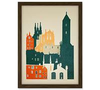 Wee Blue Coo Edinburgh Old Town Retro Street Illustration Artwork Framed A3 Wall Art Print