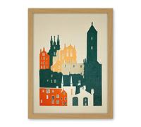 Wee Blue Coo Edinburgh Old Town Retro Street Illustration Artwork Framed Wall Art Print 18X24 Inch