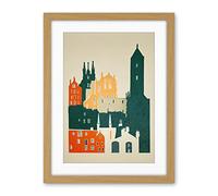 Wee Blue Coo Edinburgh Old Town Retro Street Illustration Artwork Framed Wall Art Print 18X24 Inch