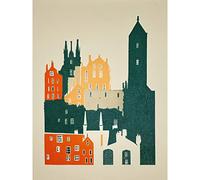 Wee Blue Coo Edinburgh Old Town Retro Street Illustration Large Wall Art Poster Print Thick Paper 18X24 Inch