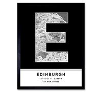 Wee Blue Coo Edinburgh Scotland United Kingdom City Map Black & White Colour Block Modern Typography Stylish Letter Framed Word Wall Art Print Poster for Home Décor CITYMAP1