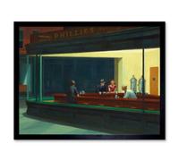 Wee Blue Coo Edward Hopper Nighthawks Iconic Painting 12X16" Framed Wall Art Print