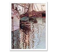 Wee Blue Coo Egon Schiele Sailboats Wellenbewegtem Water The Port Trieste Art Print Framed Poster Wall Decor 12X16 Inch