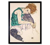 Wall Art Print Egon Schiele Seated Woman Legs Drawn Up Adele Herms 1917 Portrait Painting Art Framed Artery8 Black W12 inch x H16 inch