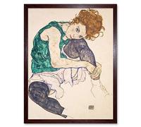 Wall Art Print Egon Schiele Seated Woman Legs Drawn Up Adele Herms 1917 Portrait Painting Art Framed Artery8 Brown W12 inch x H16 inch