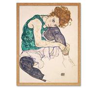 Wall Art Print Egon Schiele Seated Woman Legs Drawn Up Adele Herms 1917 Portrait Painting Art Framed Artery8 Light Oak W12 inch x H16 inch