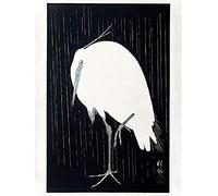 Wee Blue Coo Egret Rain Ohara Koson Art Print Canvas Premium Wall Decor Poster
