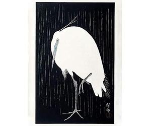 Wee Blue Coo Egret Rain Ohara Koson Art Print Canvas Premium Wall Decor Poster