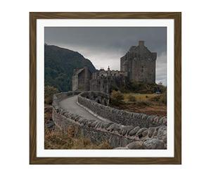 Wee Blue Coo Eilean Donan Castle Scottish Highlands Photography Square Wooden Framed Wall Art Print Picture 16X16 Inch