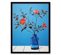 Wee Blue Coo Elegant Simplicity Red Flowers Blue Vase Artwork Framed Wall Art Print A4