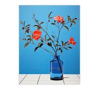 Wee Blue Coo Elegant Simplicity Red Flowers Blue Vase Large Wall Art Poster Print Thick Paper 18X24 Inch