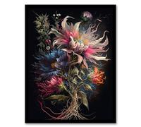 Wee Blue Coo Elegant Wildflower Bouquet Floral Concept Artwork Volumetric Lighting Colourful Flower Blooms Artwork Framed Wall Art Print A4