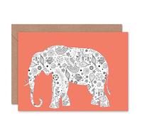 Wee Blue Coo ELEPHANT PATTERN SILHOUETTE ANIMAL PINK BLANK GREETINGS BIRTHDAY CARD ART