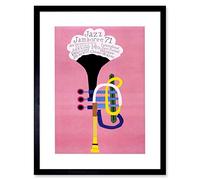 Wee Blue Coo Exhibition Jazz Poland Trumpet Abstract Artwork Framed Wall Art Print 12X16 Inch