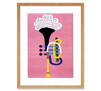Wee Blue Coo Exhibition Jazz Poland Trumpet Abstract Artwork Framed Wall Art Print 12X16 Inch