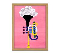 Wee Blue Coo Exhibition Jazz Poland Trumpet Abstract Artwork Framed Wall Art Print 18X24 Inch