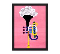 Wee Blue Coo Exhibition Jazz Poland Trumpet Abstract Artwork Framed Wall Art Print 18X24 Inch