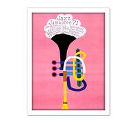 Wee Blue Coo Exhibition Jazz Poland Trumpet Abstract Artwork Framed Wall Art Print 18X24 Inch