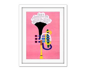 Wee Blue Coo Exhibition Jazz Poland Trumpet Abstract Artwork Framed Wall Art Print 18X24 Inch