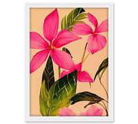 Wee Blue Coo Exotic Pink Plumeria Flower Plant Blooms Watercolour Pencil Illustration Artwork Framed A3 Wall Art Print