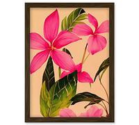 Wee Blue Coo Exotic Pink Plumeria Flower Plant Blooms Watercolour Pencil Illustration Artwork Framed Wall Art Print A4
