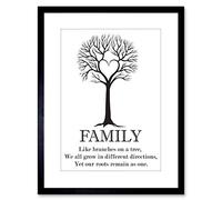 Wee Blue Coo Family Roots Quote Motivation B&W He Tree Framed Wall Art Print