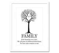 Wee Blue Coo Family Roots Quote Motivation Typography B&W Heart Tree Framed Wall Art Print