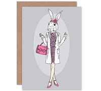 Wee Blue Coo FASHION ANIMAL BUNNY GIRL PINK HANDBAG BLANK GREETINGS BIRTHDAY CARD ART
