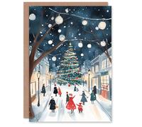 Wee Blue Coo Festive Town Square Tree Winter Festive Xmas Kids Christmas Card in Dark Blue Wee Blue Coo Dark Blue