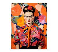 Wee Blue Coo Fierce Mexican Artist Woman Vibrant Oil Painting Orange Pink Blue Bold Floral Portrait Unframed Wall Art Print Poster Home Decor Premium