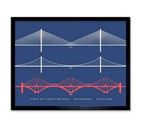 Wee Blue Coo Firth Forth Bridges Edinburgh Scotland Queensferry Art Print Framed Poster Wall Decor 12X16 Inch