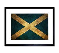 Wee Blue Coo Flag National Scotland Saltire Blue White Grunge Framed Wall Art Print