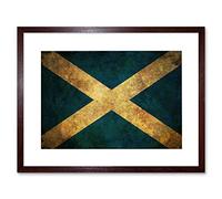 Wee Blue Coo Flag National Scotland Saltire Blue White Grunge Framed Wall Art Print