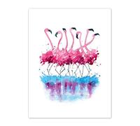 Wee Blue Coo Flamingos Dancing Watercolour Art Print Canvas Premium Wall Decor Poster