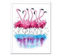 Wee Blue Coo Flamingos Dancing Watercolour Art Print Framed Poster Wall Decor 12X16 Inch