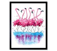 Wee Blue Coo Flamingos Dancing Watercolour Art Print Framed Poster Wall Decor 12X16 Inch