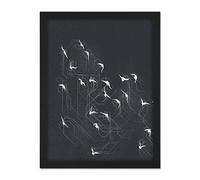 Wee Blue Coo Flock of Birds Silhouette Lines Artwork Framed Wall Art Print 18X24 Inch
