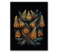 Wee Blue Coo Floral Artwork Fox Grape on Black Flower Bloom Ernst Haeckel Style Teal Blue Orange Plant Blooming Flowers Artwork Framed Wall Art Print A4