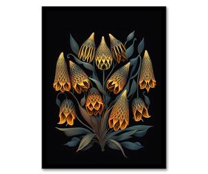 Wee Blue Coo Floral Artwork Fox Grape on Black Flower Bloom Ernst Haeckel Style Teal Blue Orange Plant Blooming Flowers Artwork Framed Wall Art Print A4