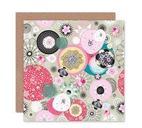 Wee Blue Coo FLORAL PATTERN DECORATIVE PINK GREY CIRCLES BLANK GREETINGS BIRTHDAY CARD