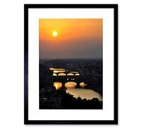 Wee Blue Coo FLORENCE SUNSET BRIDGE BLACK FRAME FRAMED ART PRINT PICTURE MOUNT B12X8751
