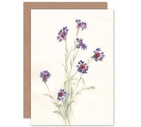 Wee Blue Coo Flower Cornflowers Watercolour Greeting Card With Envelope Inside Premium Quality