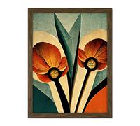Wee Blue Coo Flower Illustration Art Deco Tulips Bold Artwork Framed Wall Art Print 18X24 Inch