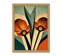 Wee Blue Coo Flower Illustration Art Deco Tulips Bold Artwork Framed Wall Art Print 18X24 Inch