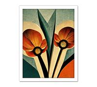 Wee Blue Coo Flower Illustration Art Deco Tulips Bold Artwork Framed Wall Art Print 18X24 Inch