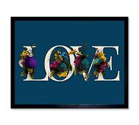 Wee Blue Coo Flower Love Letters Word Art Artwork Framed Wall Art Print 9X7 Inch