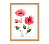 Wee Blue Coo Flower Poppies Watercolour Large Framed Art Print Wall Poster 18x24 inch